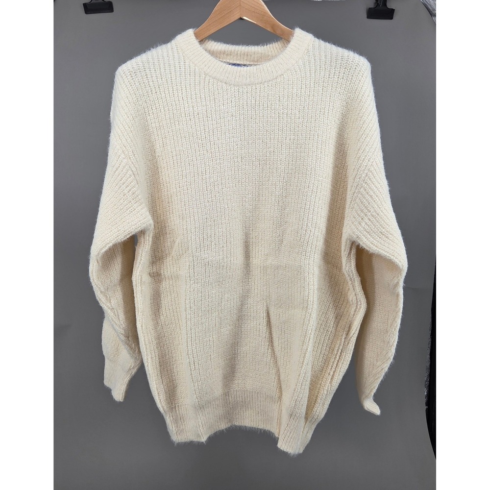 Aelfric‎ Eden Sweater Unisex L Cream Ribbed Knit Fuzzy Oversized Streetwear Cozy
